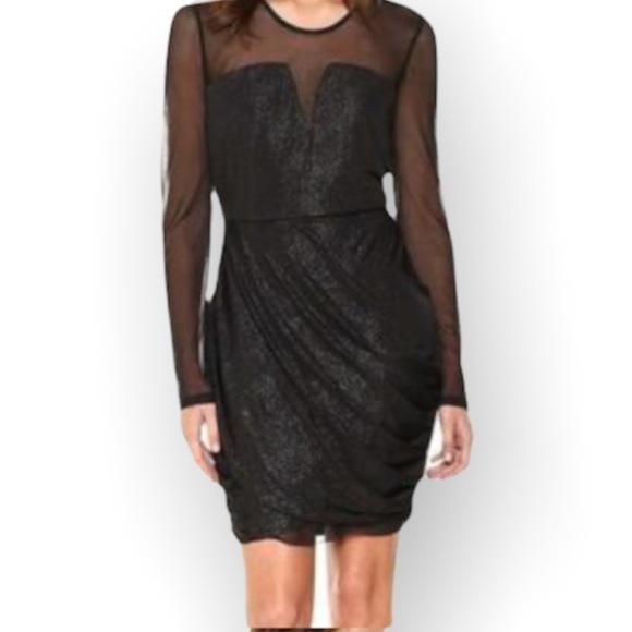 BCBGeneration Dress w/ Draped Skirt Mesh Sleeve Large - Picture 1 of 4